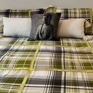 Al Amode Home King Plaid Duvet Set | Duvet + Matching Shams | Green Grey Neutral